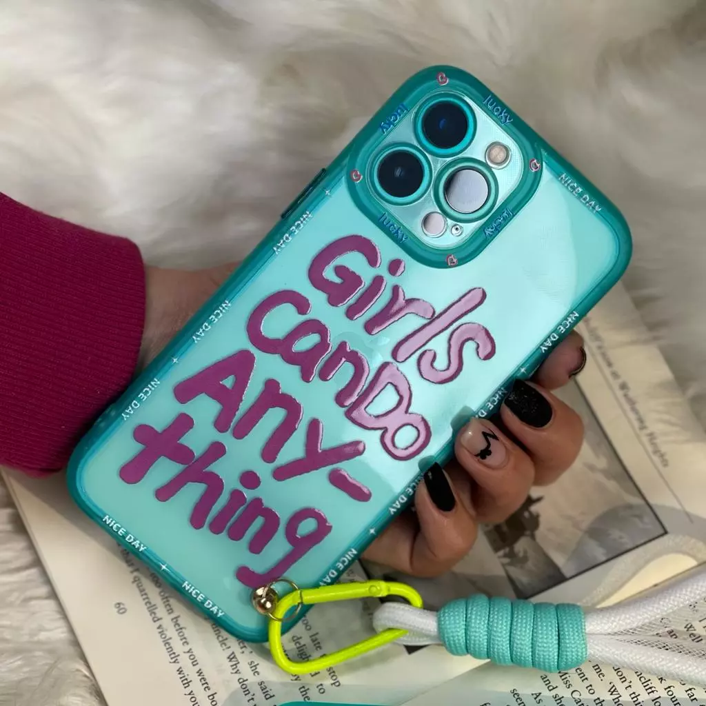 قاب موبایل آیفون دخترها پاستیلی سبز + بندست