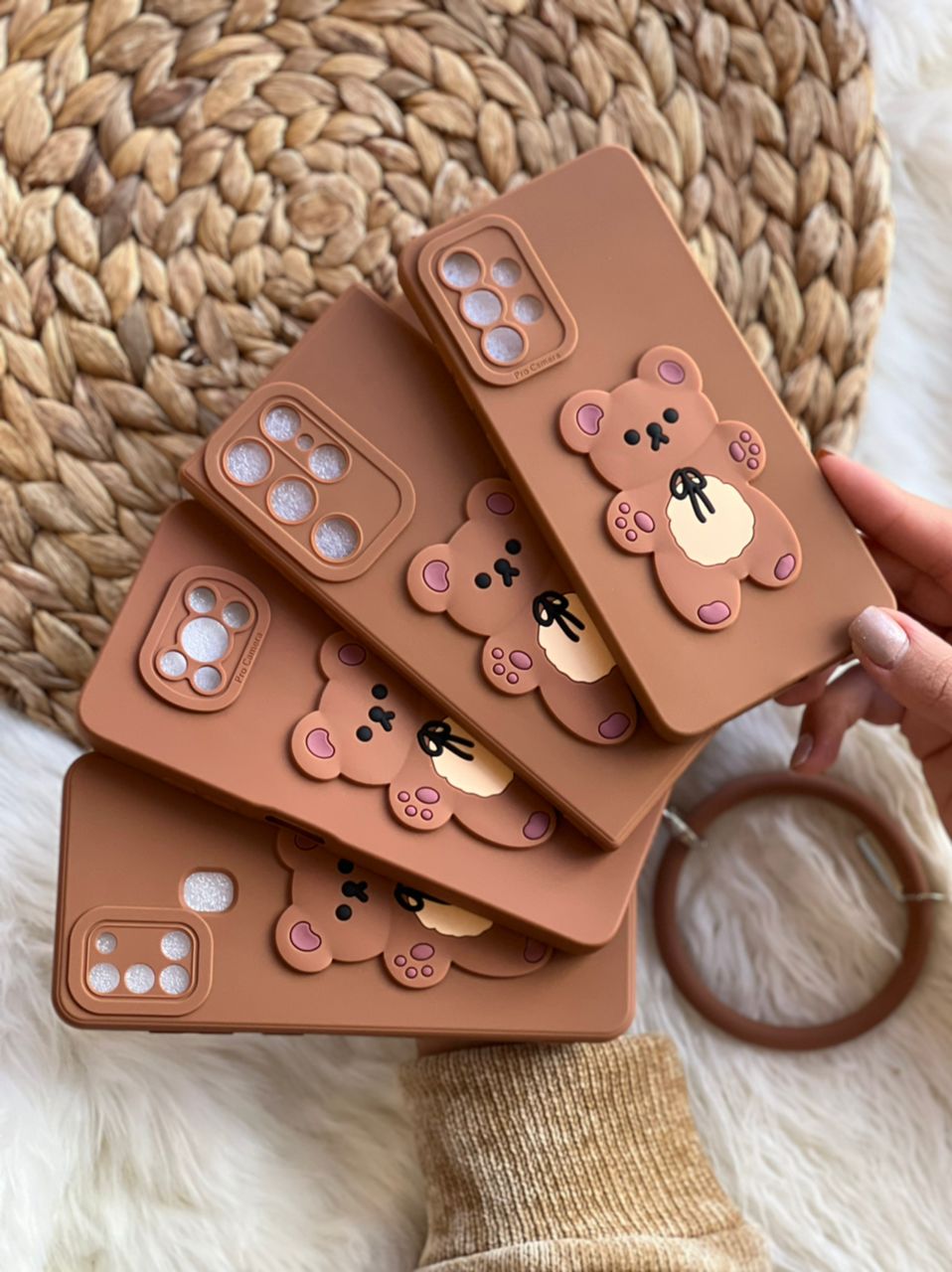 قاب موبایل شیائومی خرس برانچ قهوه ای سیلیکونی + حلقه ست