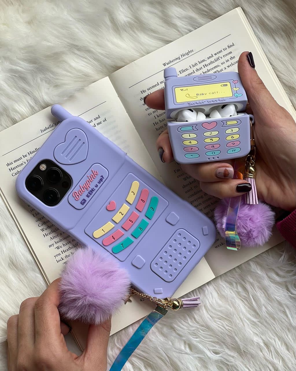 قاب موبایل آیفون تلفن بی سیم سیلیکونی + بند ست (2089)