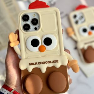 قاب موبایل آیفون شکلات شیری سیلیکونی پا استندشو