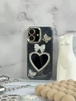 قاب شاینی قلب آینه ای با محافظ لنز رینگی نگینی (کدC1889) - تصویر 2