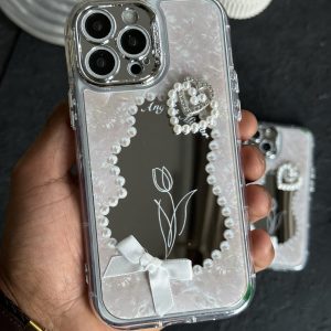 قاب موبایل آیفون دوقلب آیینه ای گل لاله