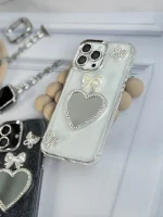 قاب شاینی قلب آینه ای با محافظ لنز رینگی نگینی (کدC1889) - تصویر 4