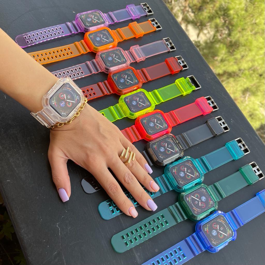 بند اپل واچ طرح جیشاک نئون لایت سرهم شفاف