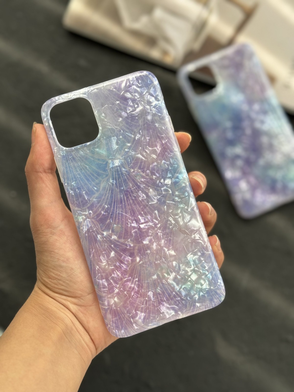 قاب موبایل آيفون آیس صدفی بنفش آبی ( 1036 )