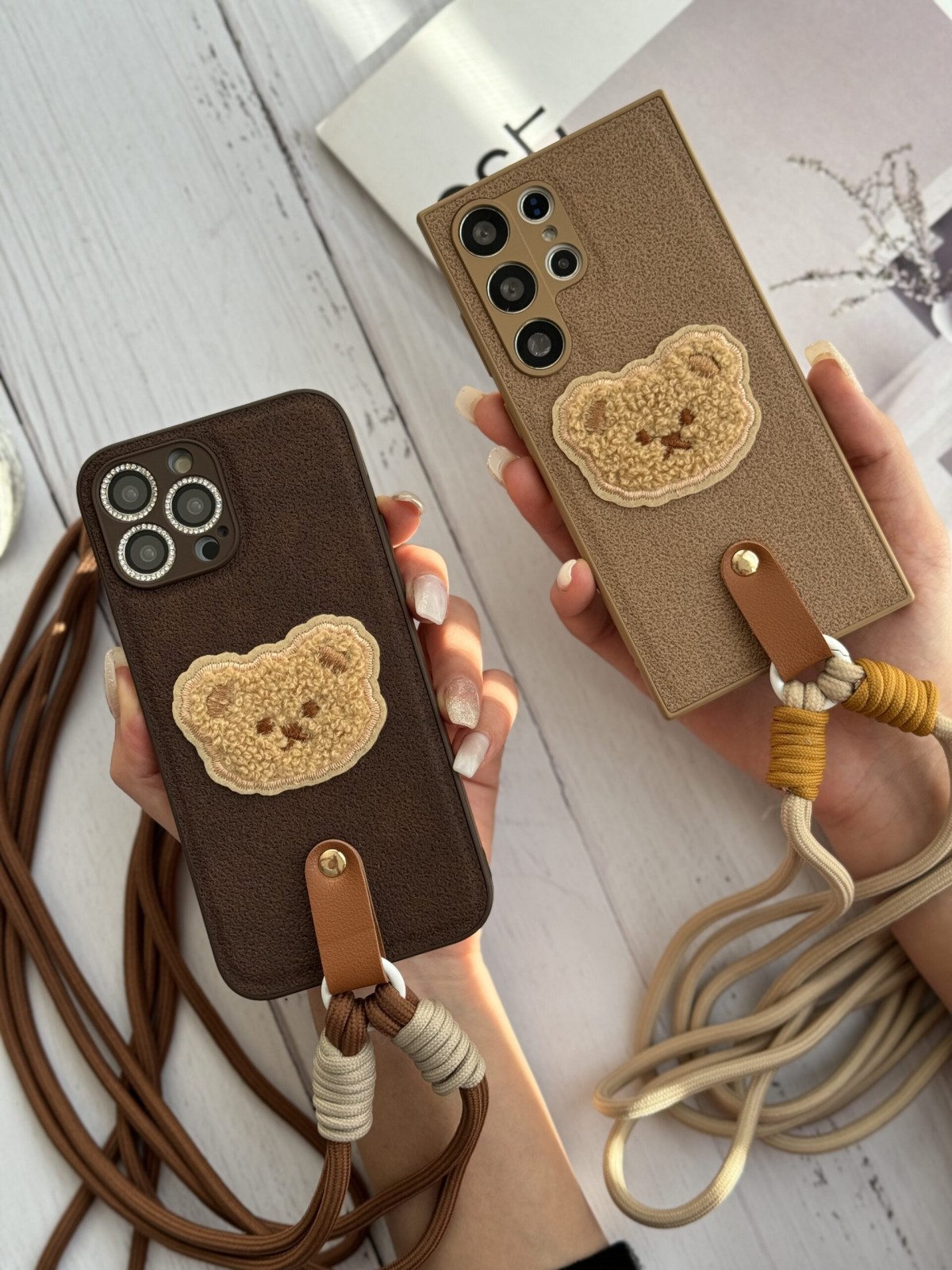 قاب موبایل آیفون خرس دوست داشتنی محافظ لنز + بندست