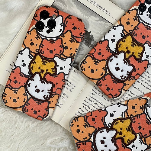 قاب موبایل گربه نارنجی برجسته محافظ لنزدار