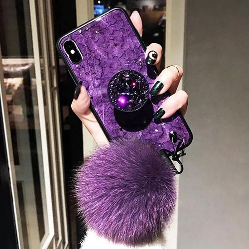 قاب موبایل شیائومی ماربل پام پام بنفش + پاپ سوکت + پام پام