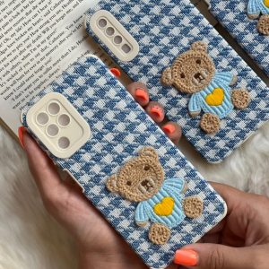 قاب موبایل سامسونگ خرس تدی کاموایی پارچه ای محافظ لنزدار