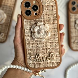 قاب موبایل آیفون شنل گل حصیری + بندست