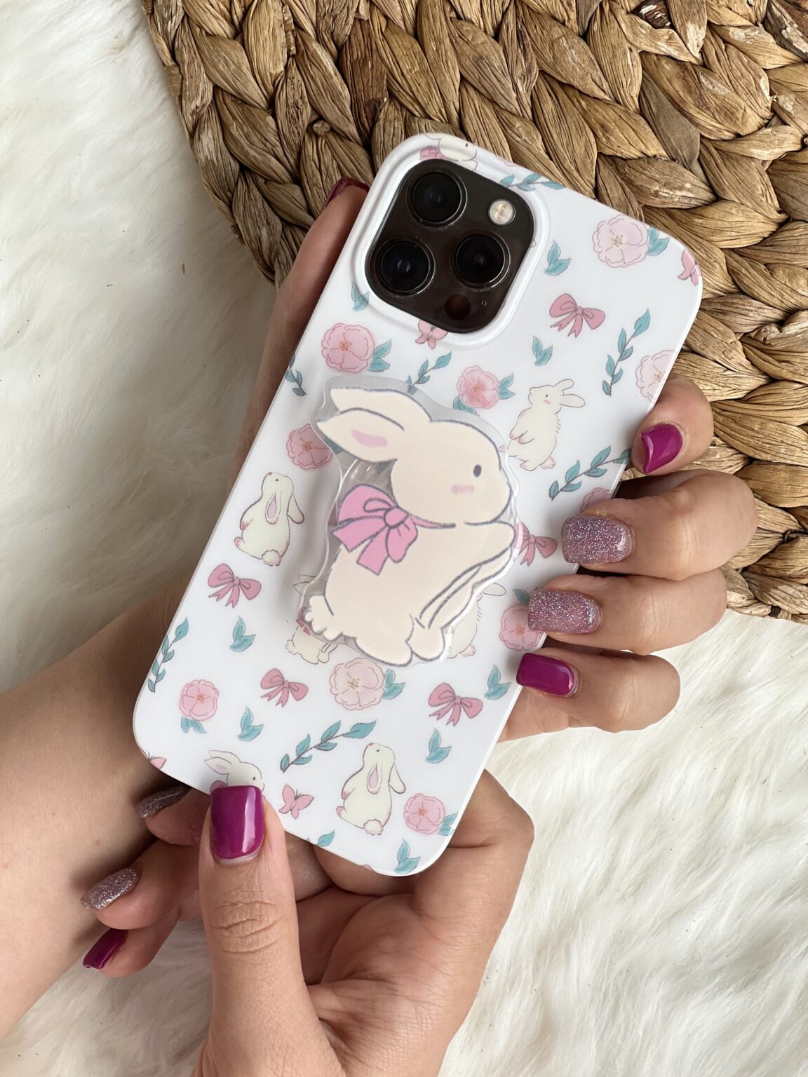 قاب موبایل آیفون خرگوش پاپیون دار + پاپسوکت ست