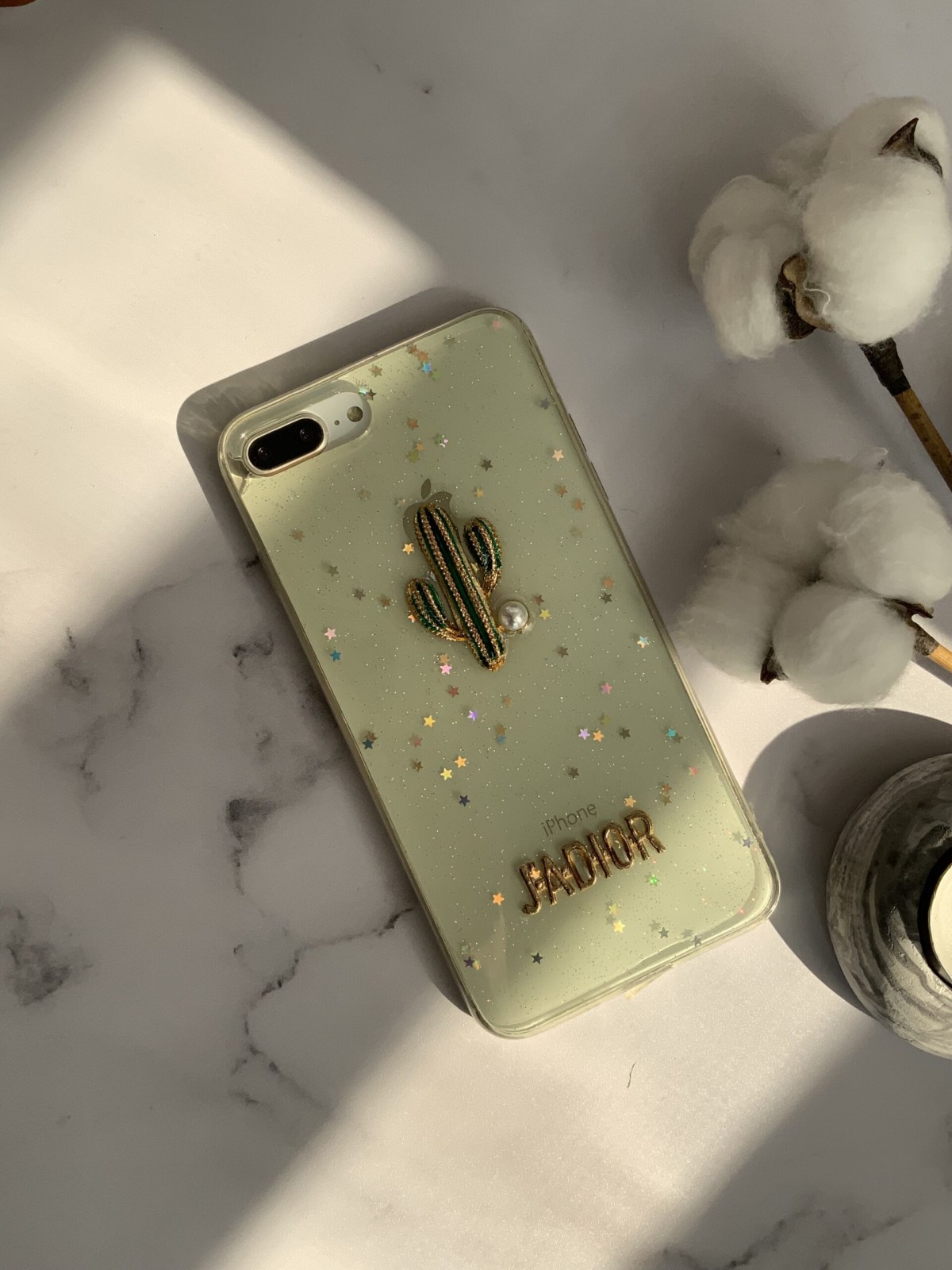 قاب موبایل آیفون کاکتوس فلزی پشت شفاف