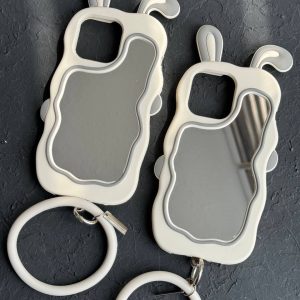 قاب موبایل آیفون خرگوش آینه ای سیلیکونی گوش دار + حلقه ست