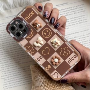 قاب موبایل آیفون خرس خوشحال برجسته محافظ لنزدار