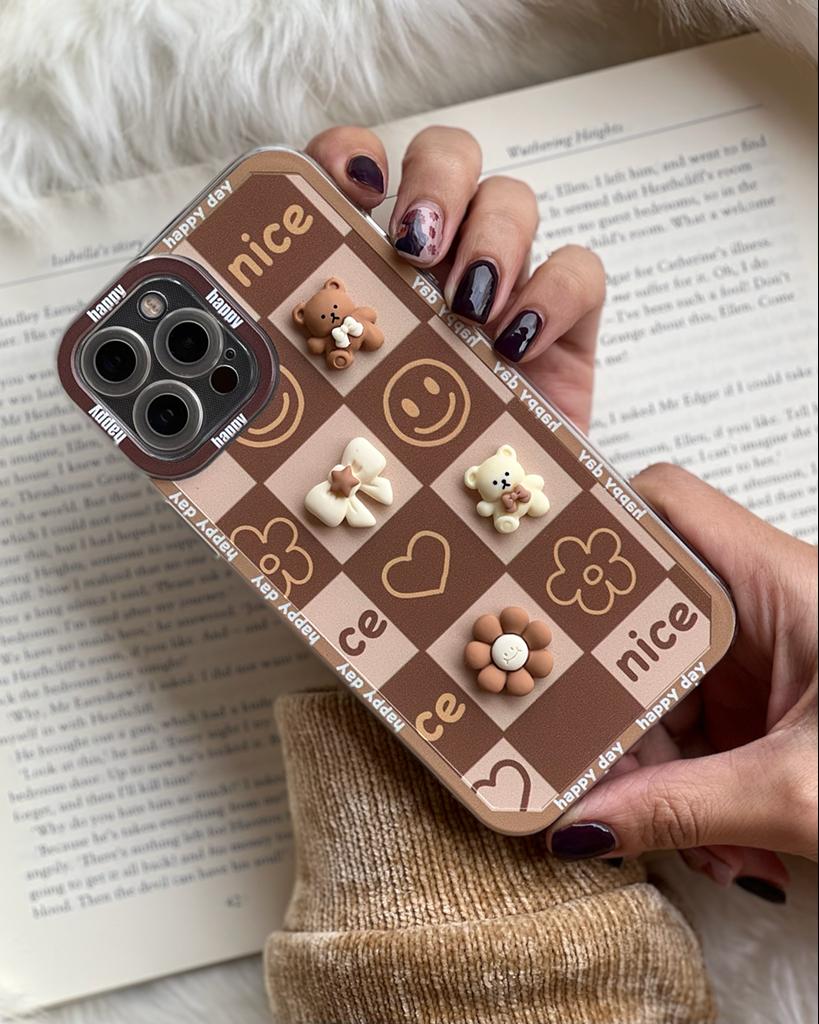 قاب موبایل آیفون خرس خوشحال برجسته محافظ لنزدار