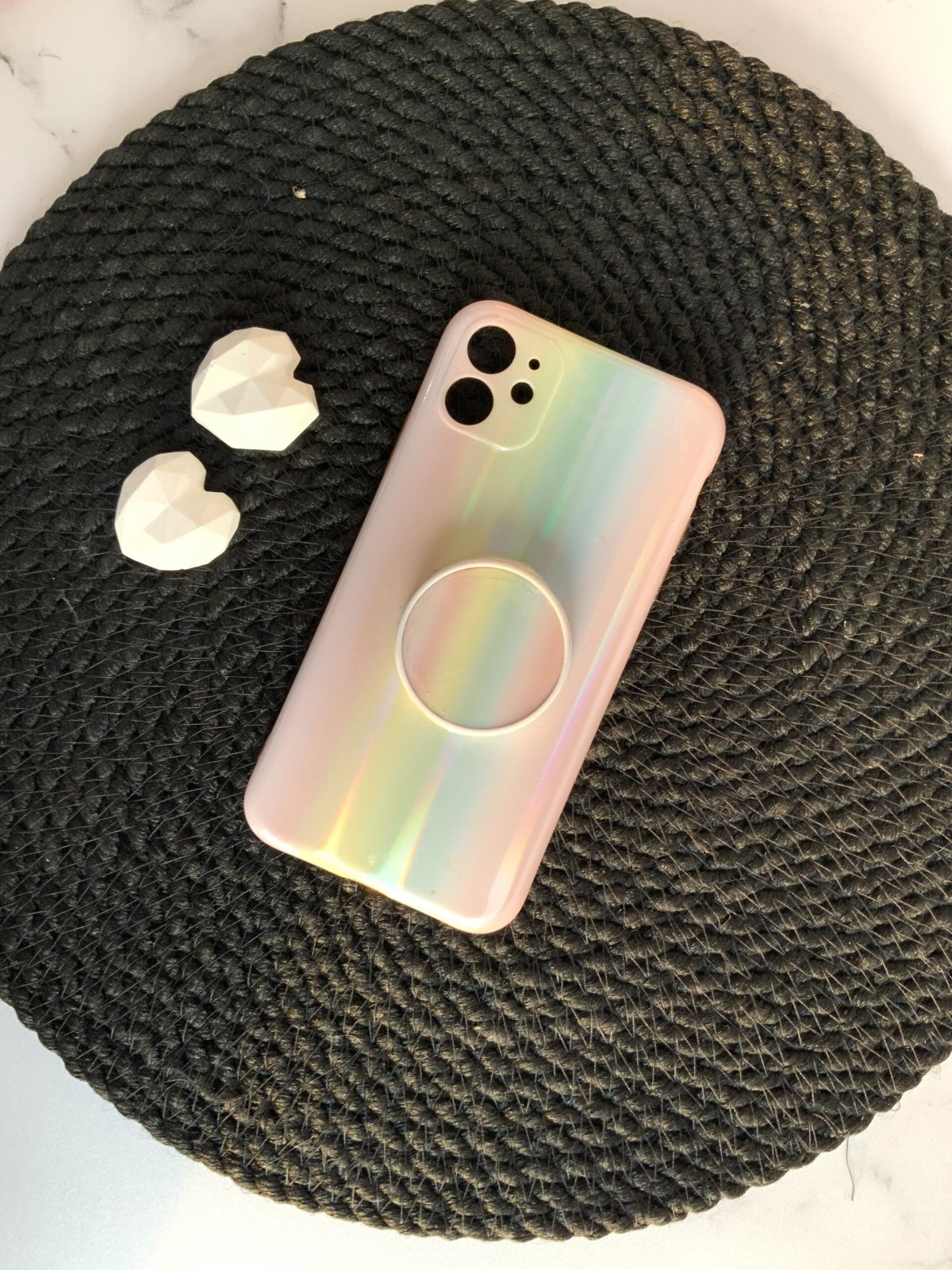 قاب موبایل آیفون رنگین کمانی مینیمال عمودی + پاپ سوکت