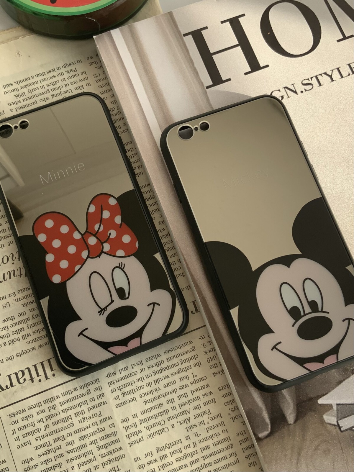 قاب موبایل آیفون میکی مینی پسر و دختر آیینه ای