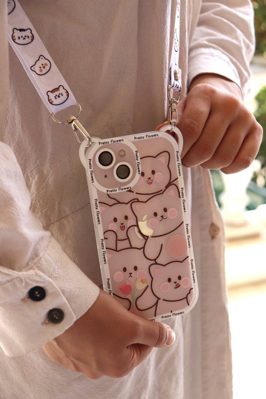 قاب موبایل آیفون خانواده گربه های بازیگوش + بندست