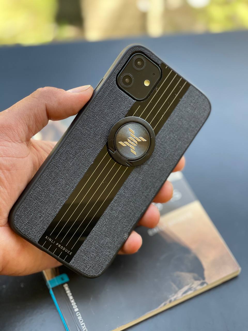 قاب موبایل شیائومی پارچه و گلس حلقه دار مشکی