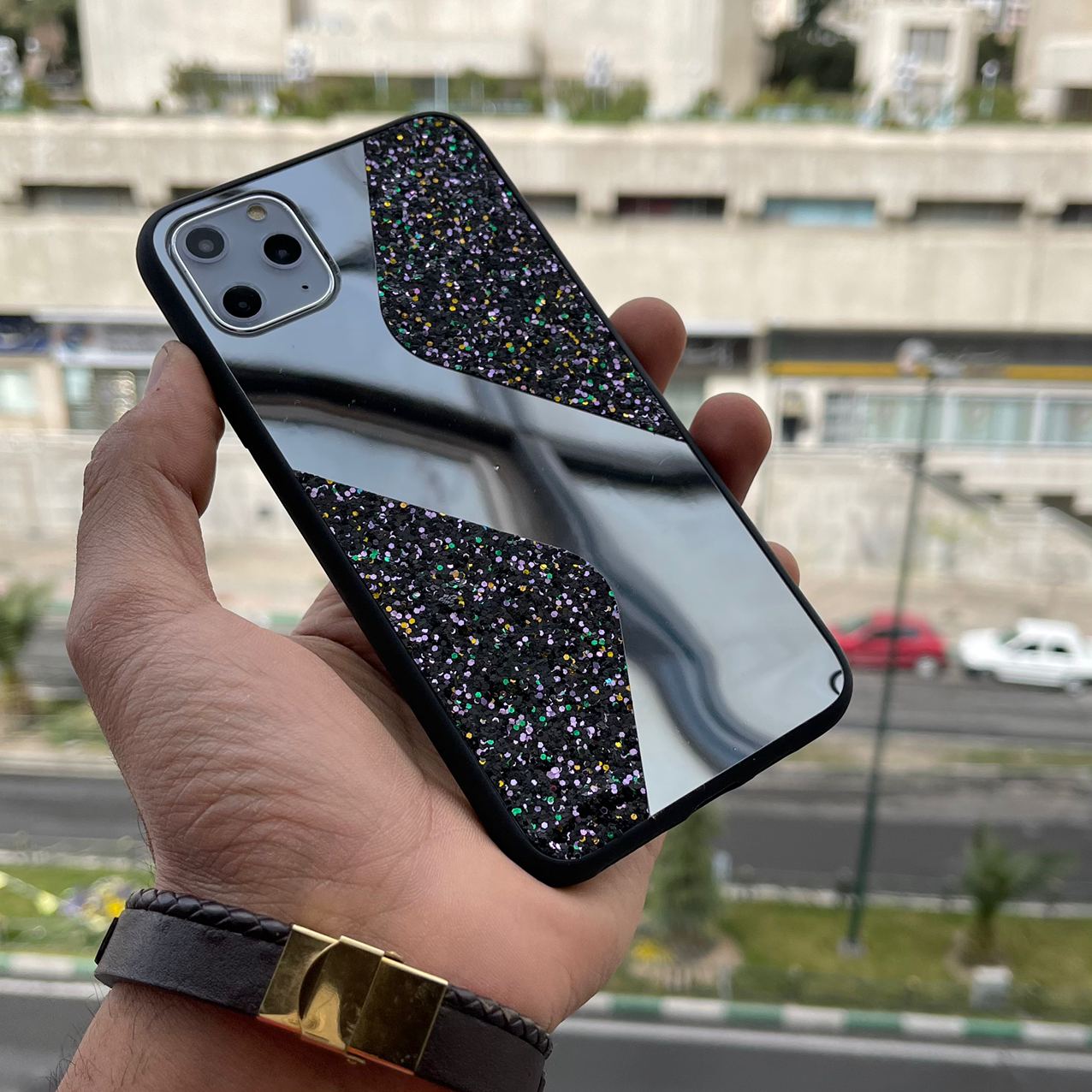 قاب موبایل سامسونگ طرح سواروسکی موج دار آینه و نگین