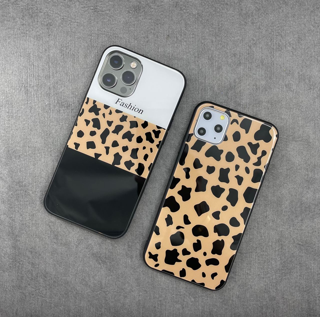 قاب موبایل آیفون پلنگی پشت گلس بدون بند