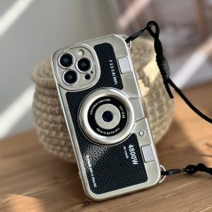 قاب موبایل آیفون دوربین آنالوگ کلاسیک محافظ لنزدار + بند بلند