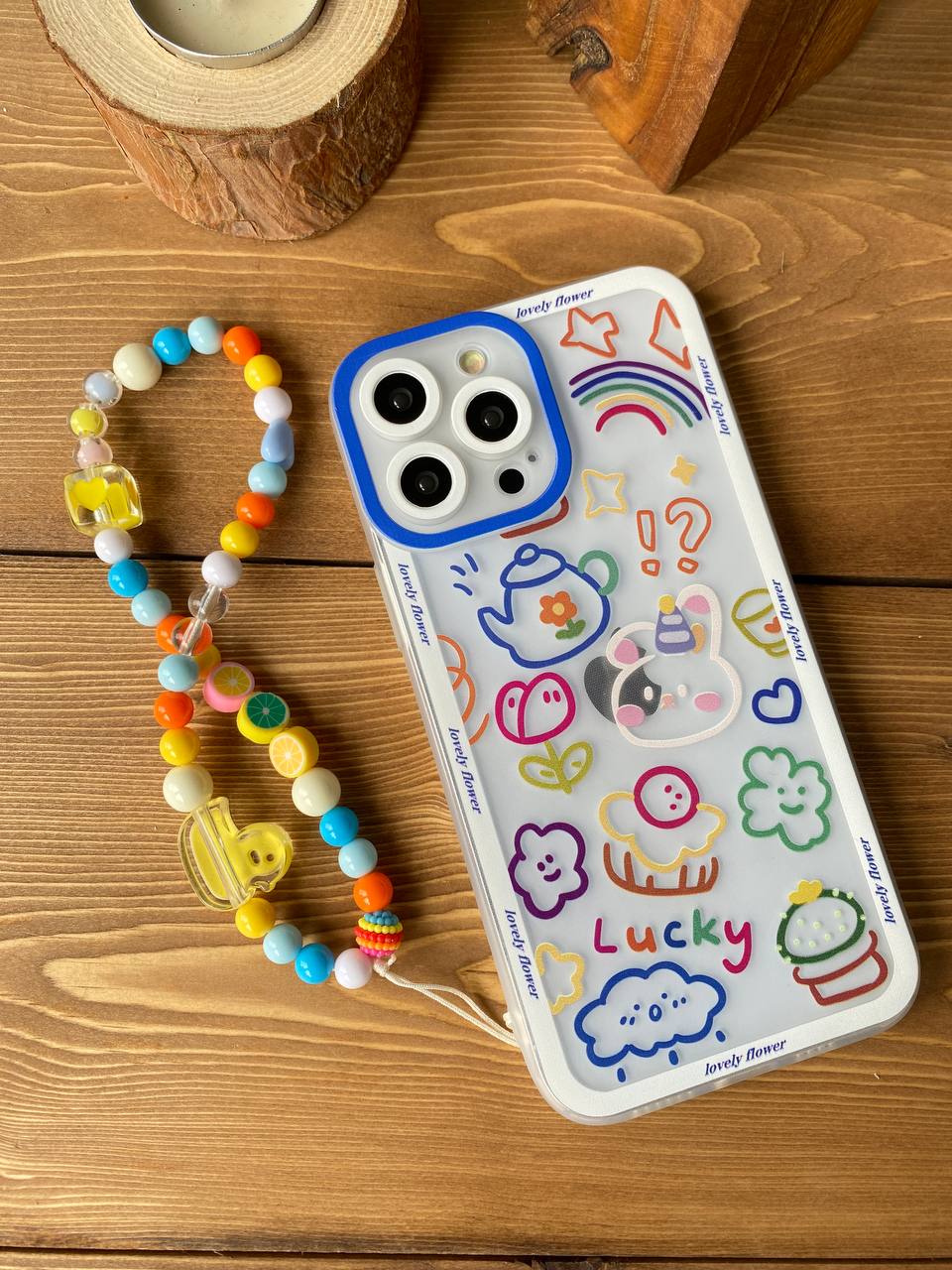 قاب موبایل آیفون لاکی پاستیلی پشت بیرنگ + بدون بند