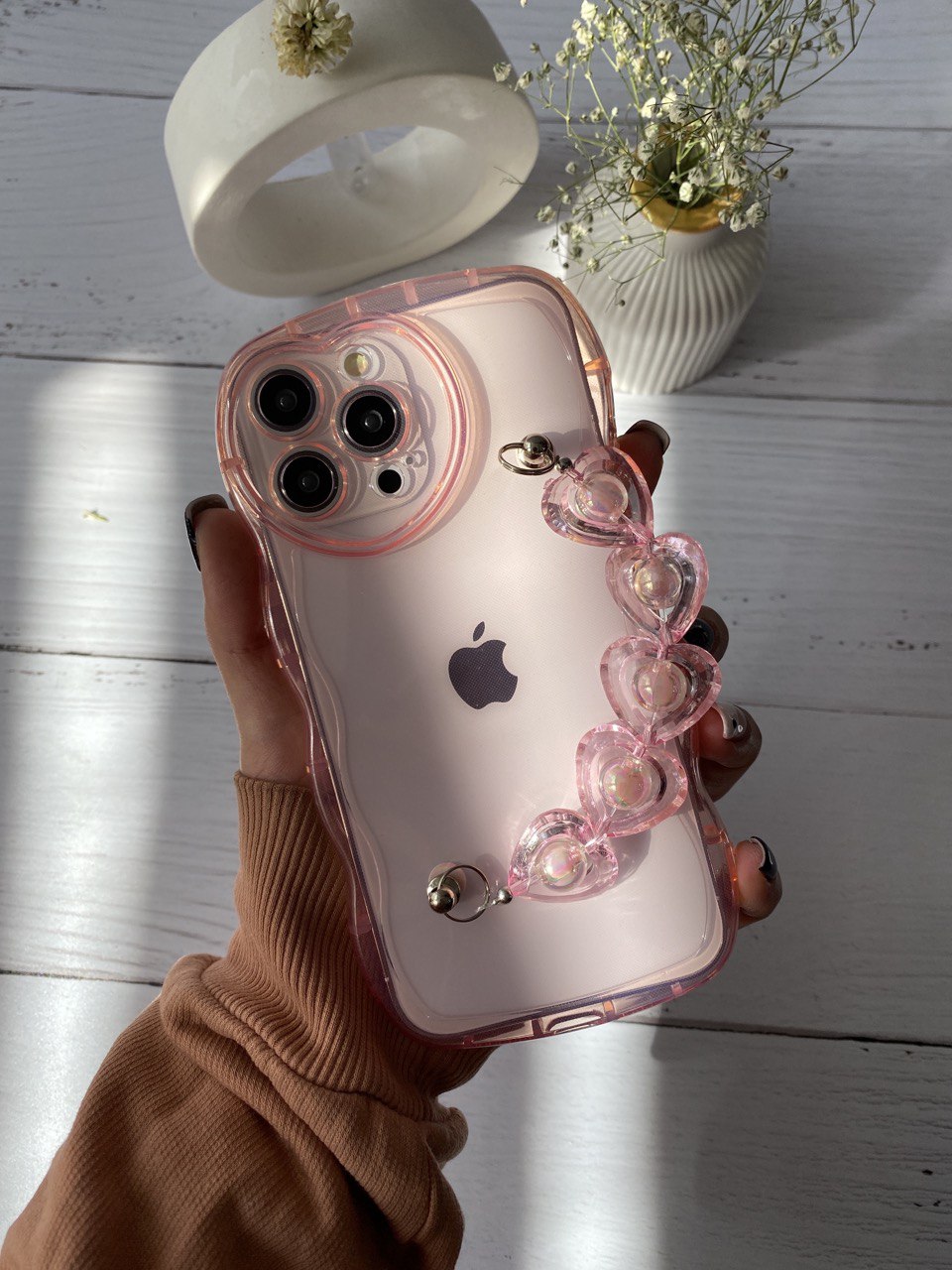 قاب موبایل آیفون رزپینک بندقلبی دوربین قلبی