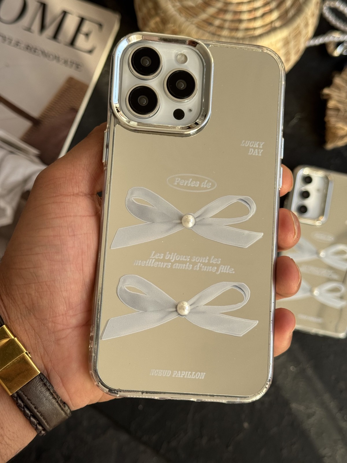 قاب موبایل ( آیفون - سامسونگ ) دبل پاپیون آیینه ای