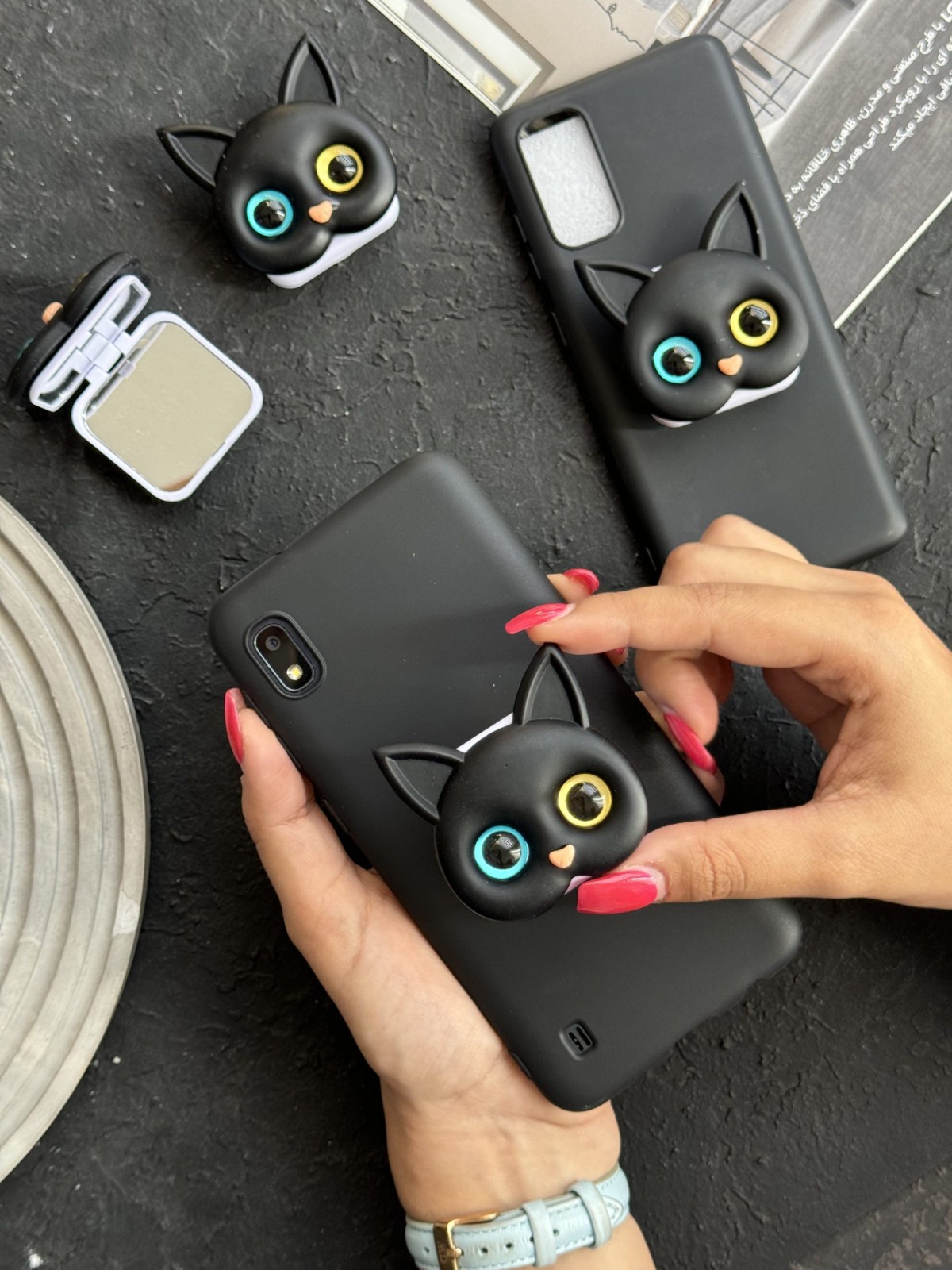 قاب موبایل سامسونگ گربه سیاه پاپسوکت آیینه ای