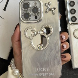 قاب موبایل ( آیفون - سامسونگ ) میکی اسکوییکی داگ آیینه ای نگین دار + بندست