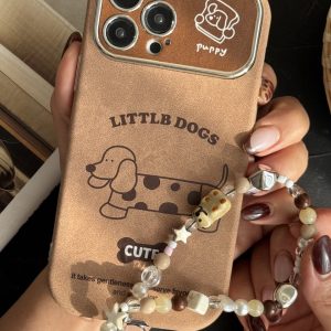 قاب موبایل ( آیفون ) کیوت پاپی خال خالی داکس هوند سوسیسی + بند