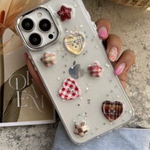 قاب موبایل آیفون ستاره و دکمه قلبی شفاف