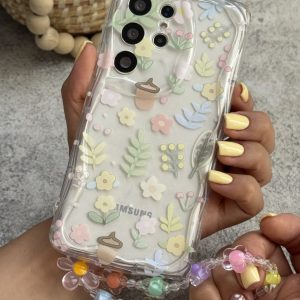 قاب موبایل ( آیفون - سامسونگ ) گل سرخس بلوط + بندست بابونه