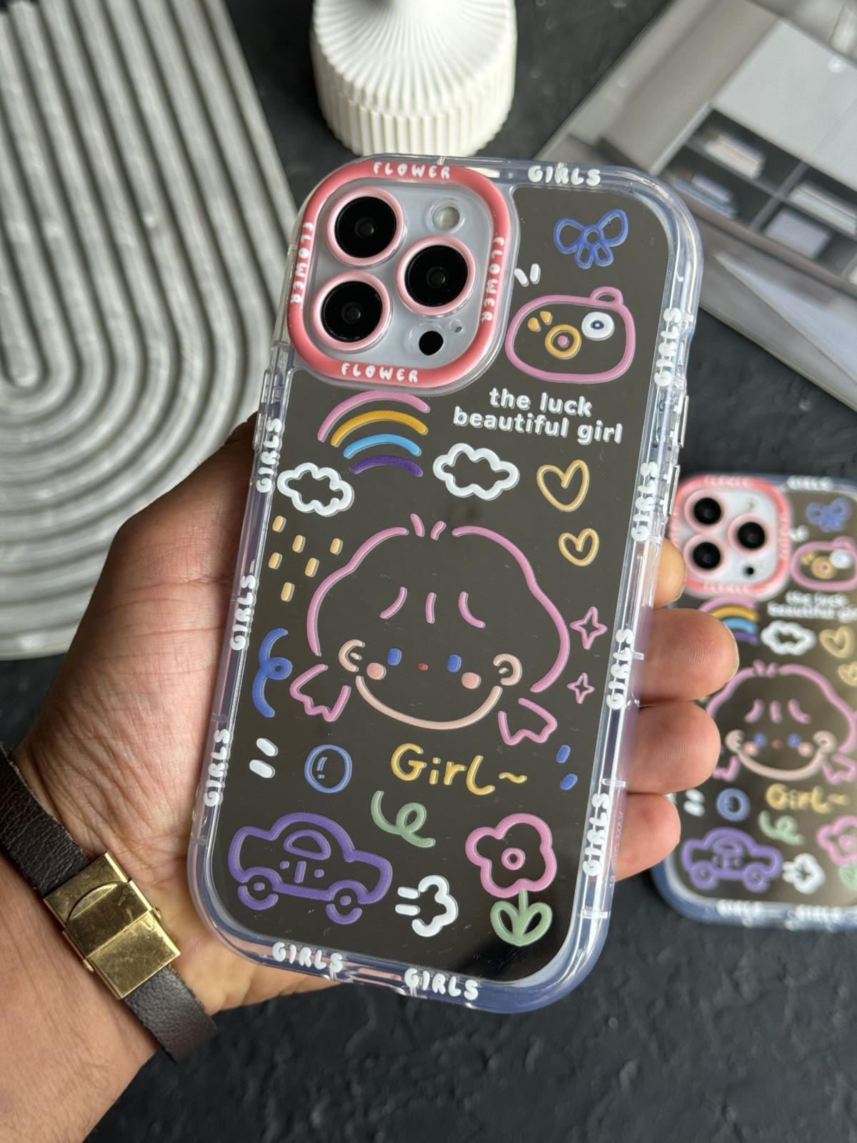 قاب موبایل آیفون دختر آیینه ای