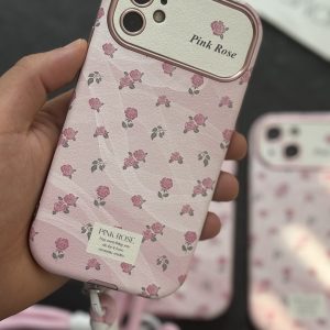 قاب موبایل آیفون شاخه گل رز صورتی بدون بند