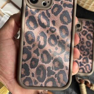 قاب موبایل ( آیفون ) پلنگی سولید قهوه ای + بند ست