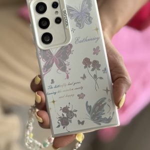 قاب موبایل ( آیفون - سامسونگ ) گل و پروانه لوناریا + بندست