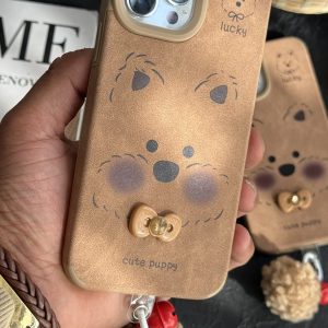 قاب موبایل( آیفون ) سگ بیگ فیس پاپی پاپیون برجسته + زنگوله پشمالو