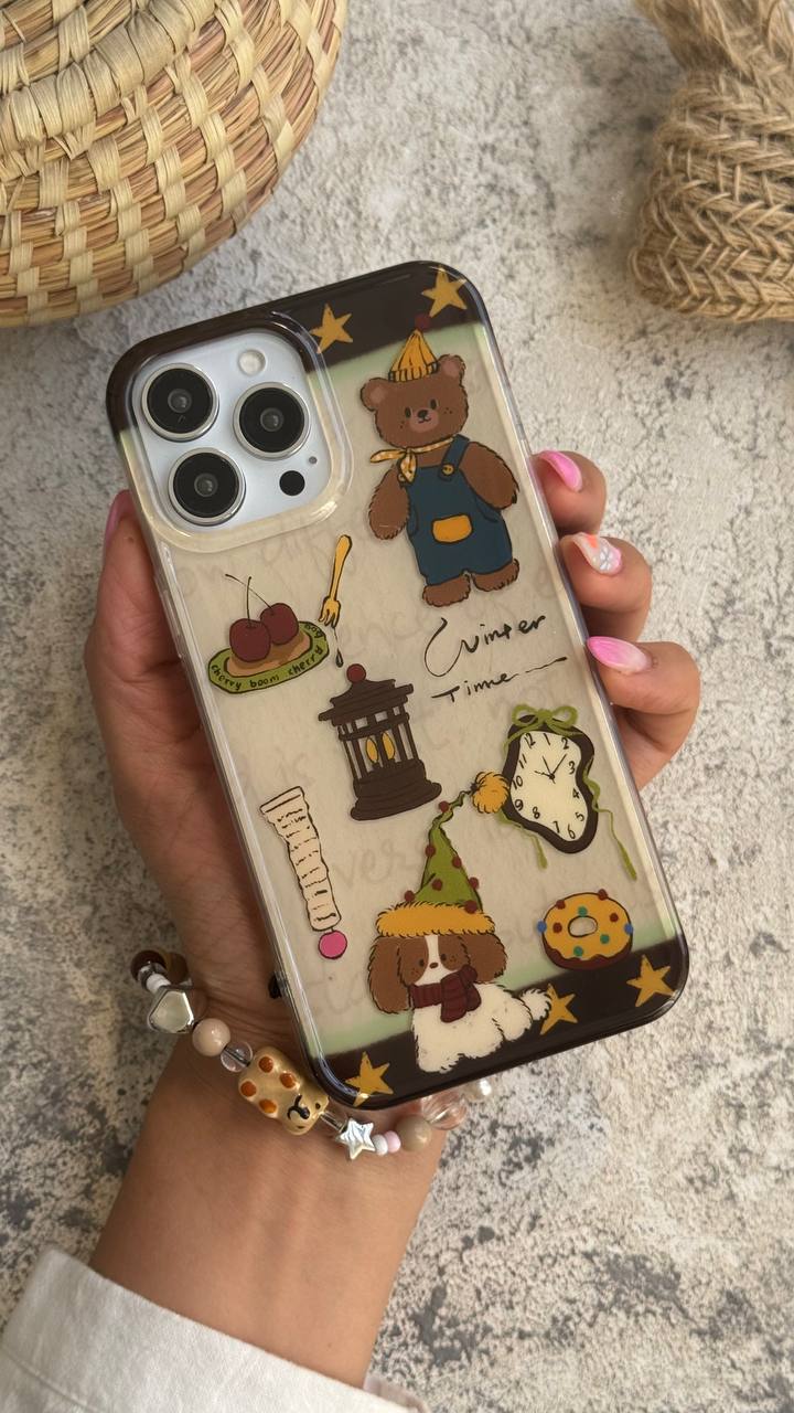 قاب موبایل ( آیفون ) خرس وینتر تایم قهوه ای + بندست
