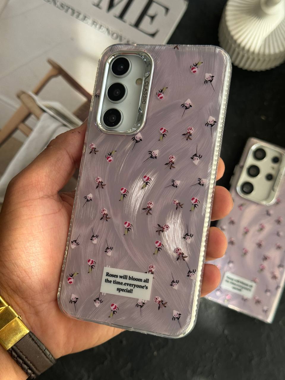 قاب موبایل سامسونگ گل رز اسپشیال کلاسیک شاینی صورتی