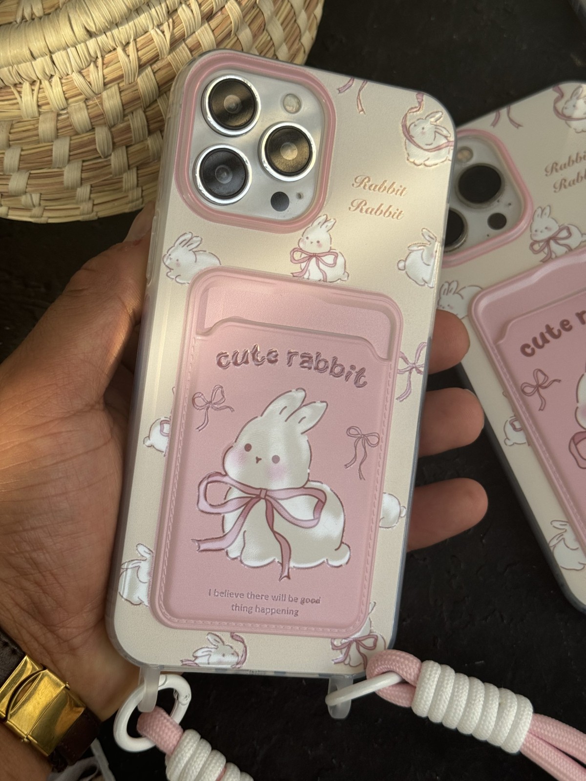 قاب موبایل آیفون خرگوش کیوت ربیت جاکارتی پاپیون دار بندی