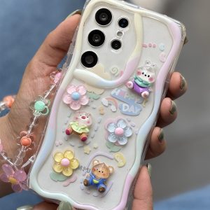 قاب موبایل ( سامسونگ - آیفون ) خرگوش و خرس بامزی + بندست بابونه