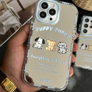 قاب موبایل آیفون سه سگ پاپی پاپی آیینه ای آبی