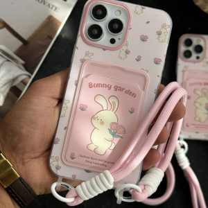 قاب موبایل آیفون خرگوش بانی گاردن گل رز ریز جاکارتی و بندست