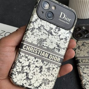 قاب موبایل آیفون دیور گلدار نقره ای محافظ لنزدار