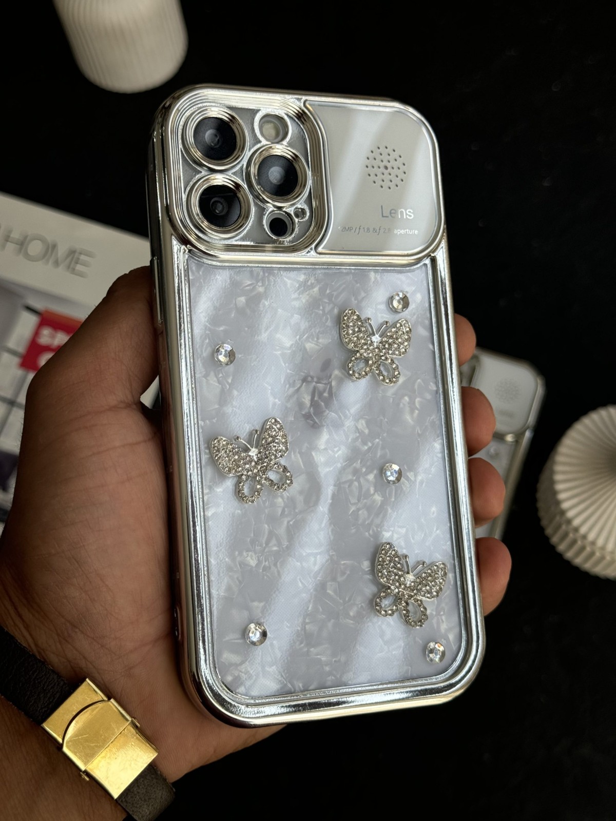 قاب موبایل آیفون پروانه نگین دار عطری