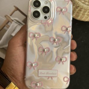 قاب موبایل آیفون پاپیون شاینی صورتی نگین برجسته