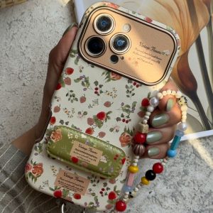 قاب موبایل موبایل آیفون استرابری گاردن + بند و استند ست