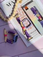 بند اپل واچ بافت بنفش کنفی با گارد سیلیکونی (کدw5060) - تصویر 3